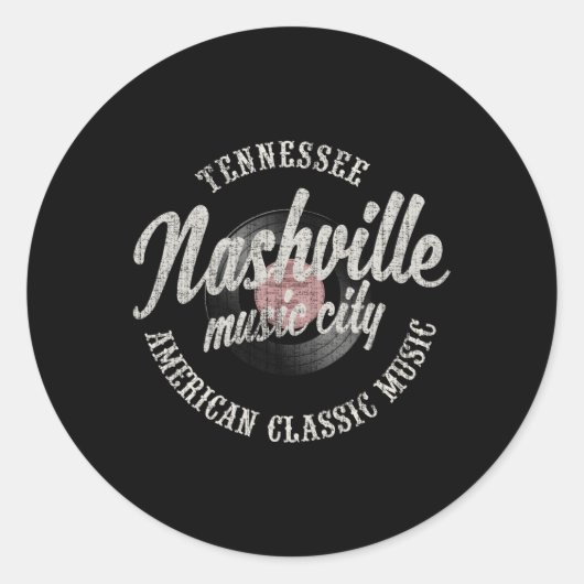 Nashville Music City Vinyl Ronde Sticker (Voorkant)