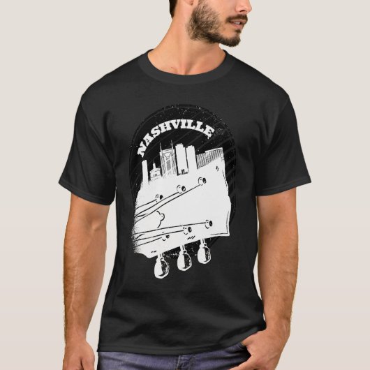 Nashville Music Guitar USA Skyline Silhouette Outl T-shirt (Voorkant)