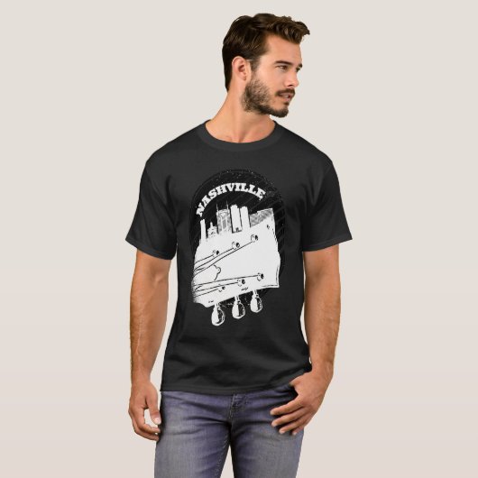 Nashville Music Guitar USA Skyline Silhouette Outl T-shirt (Voorkant volledig)