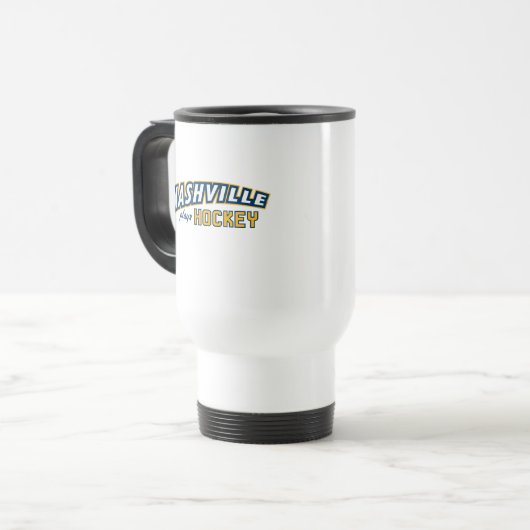 Nashville Plays Hockey White Travel Mug Reisbeker (Voorkant links)