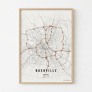Nashville Poster Print Tennessee Stad Kaart Muurku