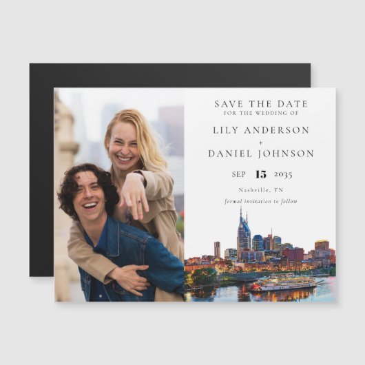 Nashville Riverfront Photo Wedding Save The Date Magnetische Uitnodiging (Voorkant / Achterkant)