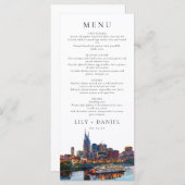 Nashville Riverfront Watercolor Elegant Wedding Menu (Voorkant / Achterkant)