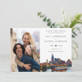 Nashville Riverfront Watercolor Photo Wedding Save The Date (Staand voorkant)