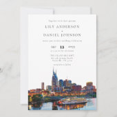 Nashville Riverfront Watercolor QR Code Wedding Kaart (Voorkant)