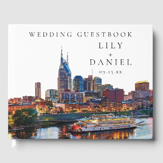 Nashville Riverfront Watercolor Wedding Gastenboek (Voorkant)