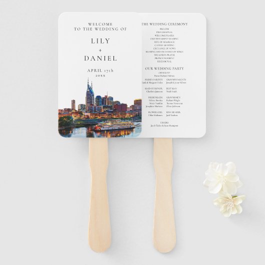 Nashville Riverfront Watercolor Wedding Program Handwaaier (Voorkant en achterkant)