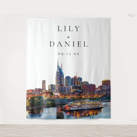Nashville Riverfront Wedding Photo Backdrop Wandkleed (Voorkant)