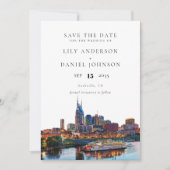 Nashville Rivierfront Aquarel Foto Bruiloft Save The Date (Voorkant)