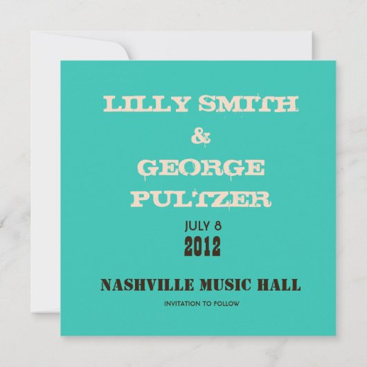 Nashville Save the Date:  Turkoois Save The Date (Achterkant)