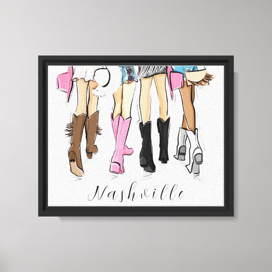 Nashville Script Mode Illustratie Cowboy Boots Canvas Afdruk (Voorkant)