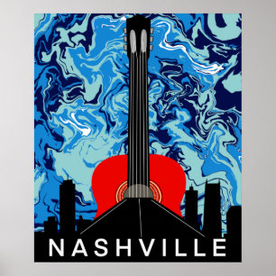 Nashville Silhouette met Rode Gitaar Poster