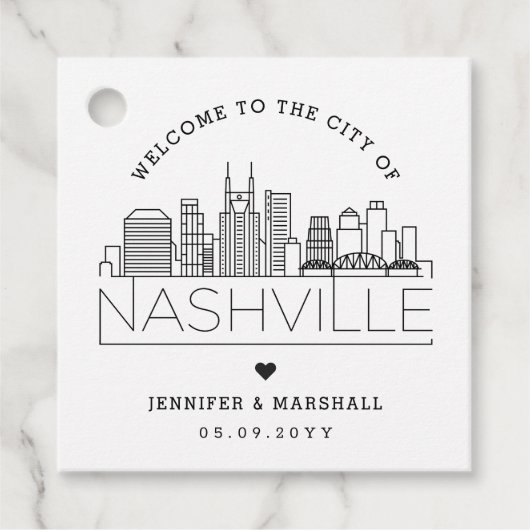 Nashville Skyline | Bruiloft Welkom Favor Bedankjes Labels (Voorkant)