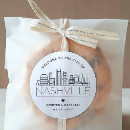 Nashville Skyline | Bruiloft Welkom Favor Ronde Sticker