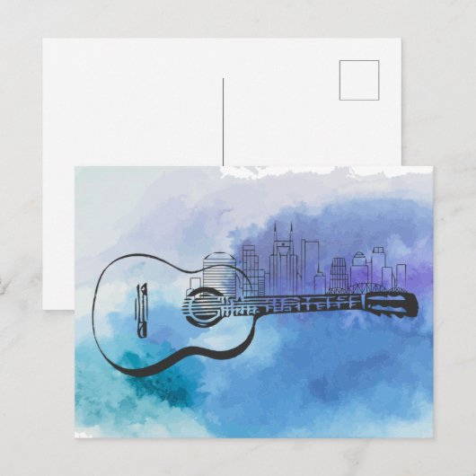 Nashville Skyline Guitar Waterverf Design Briefkaart (Voorkant / Achterkant)