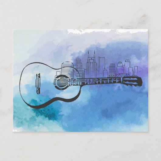 Nashville Skyline Guitar Waterverf Design Briefkaart (Voorkant)