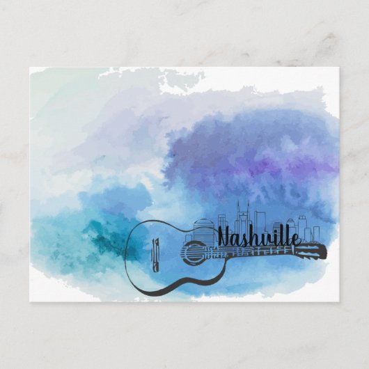 Nashville Skyline Guitar Waterverf Design Briefkaart (Voorkant)