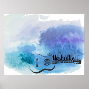 Nashville Skyline Guitar Waterverf Design Poster