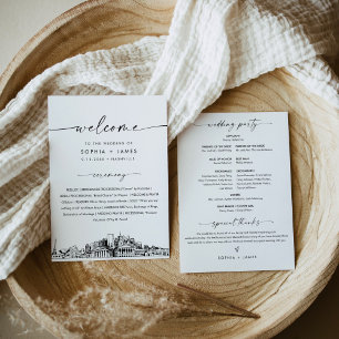 Nashville Skyline huwelijksprogramma 5x7 platte Ka Kaart