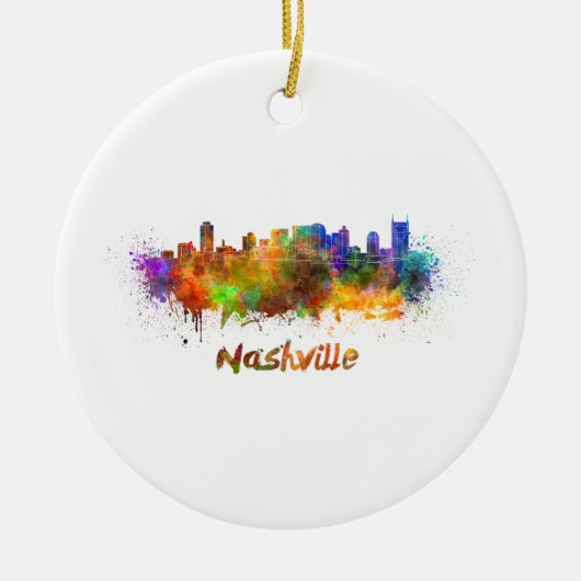 Nashville skyline in waterverf keramisch ornament (Voorkant)
