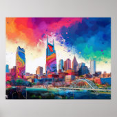 Nashville Skyline Kleurrijke Graffiti Urban Art Poster (Voorkant)