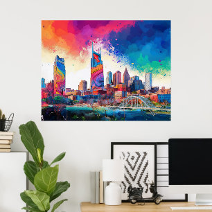 Nashville Skyline Kleurrijke Graffiti Urban Art Poster