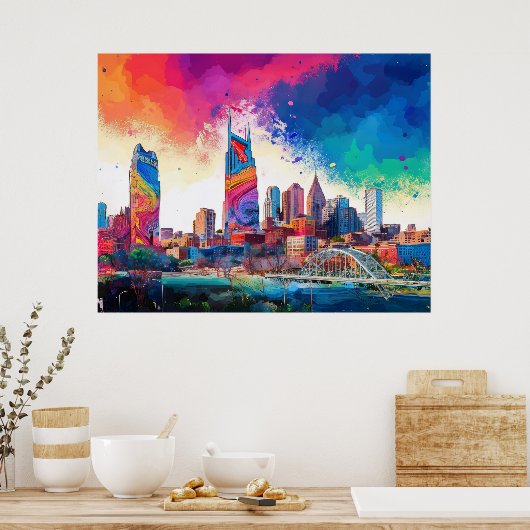 Nashville Skyline Kleurrijke Graffiti Urban Art Poster (Keuken)