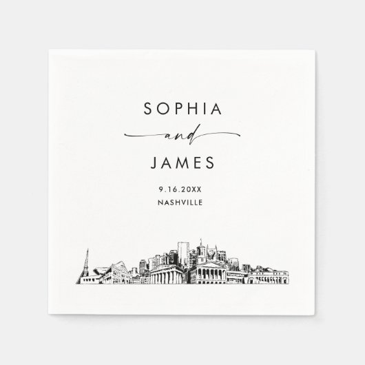 Nashville Skyline moderne bruiloft cocktail Servet (Voorkant)