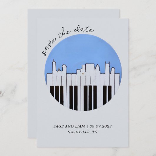 Nashville Skyline Piano Music Record opslaan Datum Kaart (Voorkant / Achterkant)