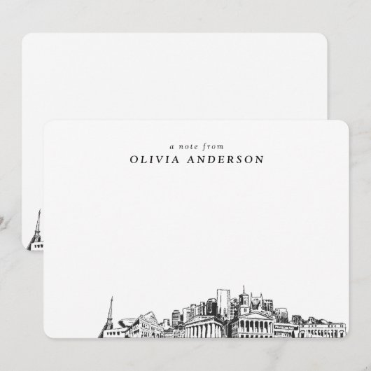 Nashville skyline schets gepersonaliseerde notitie notitiekaartje (Voorkant / Achterkant)