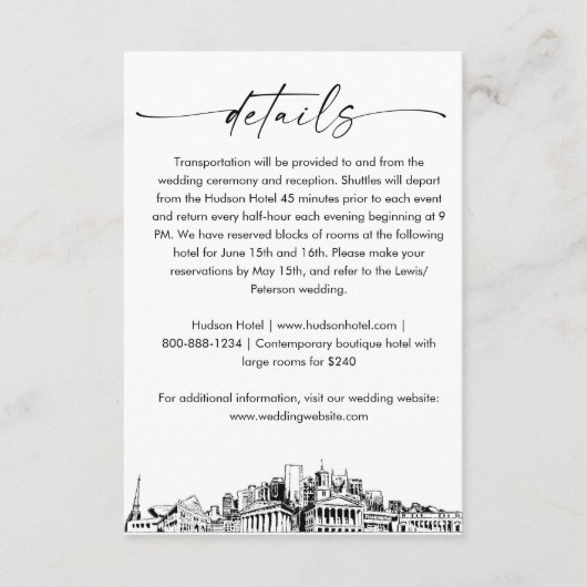 Nashville Skyline trouwgegevens Kaart, 3.5x5 Informatiekaartje (Voorkant)