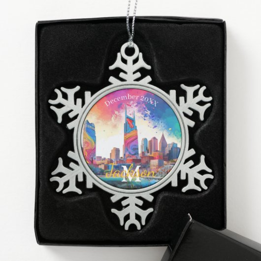 Nashville Snowflake Pewter Kerstversiering Tin Sneeuwvlok Ornament (Kistje)