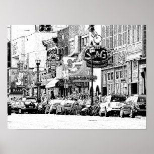 NASHVILLE STREET SCENE — Digitale pen- en inktafdr Poster
