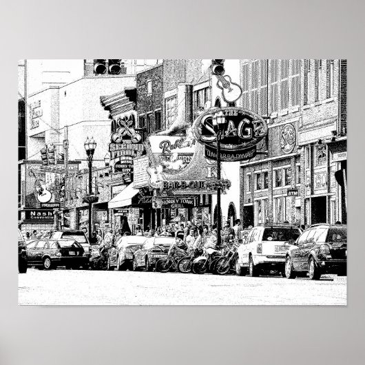 NASHVILLE STREET SCENE — Digitale pen- en inktafdr Poster (Voorkant)