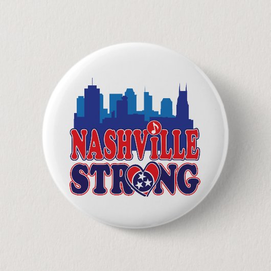 Nashville-Strong-Skyline-and-Music-Note Ronde Button 5,7 Cm (Voorkant)