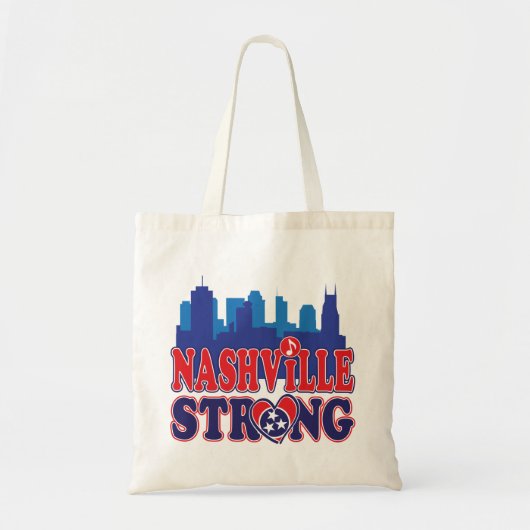 Nashville-Strong-Skyline-and-Music-Note Tote Bag (Voorkant)