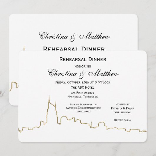 Nashville Ten Skyline Outline repetitie diner Kaart (Voorkant / Achterkant)