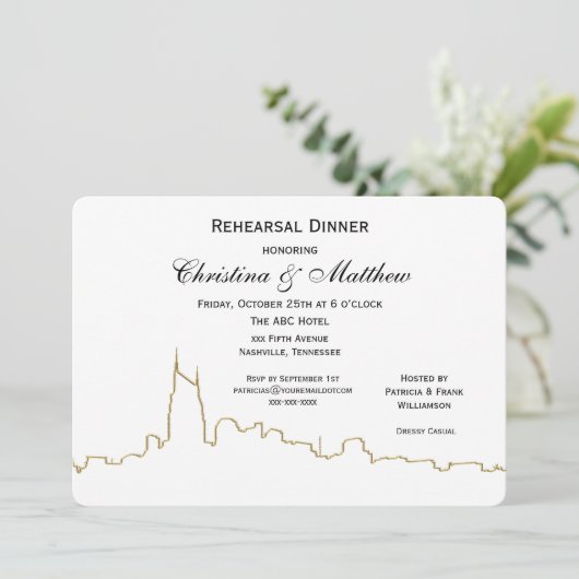 Nashville Ten Skyline Outline repetitie diner Kaart (Staand voorkant)