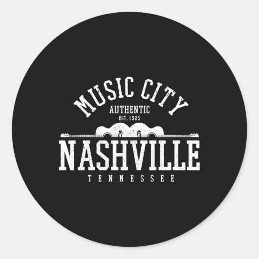 Nashville Tennessee Country Music City Guitar Ronde Sticker (Voorkant)