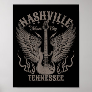 Nashville Tennessee Guitar Country Music City Vrou Poster