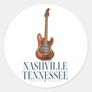 Nashville Tennessee Guitar reisposter Magnet Ronde Sticker