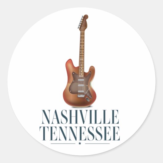 Nashville Tennessee Guitar reisposter Magnet Ronde Sticker (Voorkant)