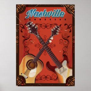 Nashville, Tennessee Guitar vintage poster