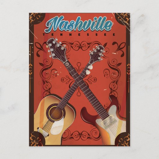 Nashville, Tennessee Guitar vintage poster Briefkaart (Voorkant)