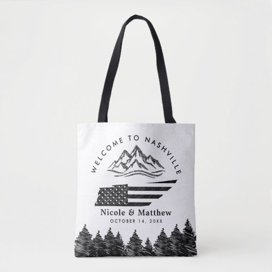 Nashville Tennessee Kaart Berg Bruiloft Welkom Tote Bag (Voorkant)
