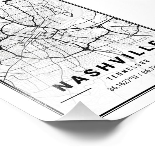 Nashville - Tennessee Ligth City Map Foto Afdruk (Hoek)