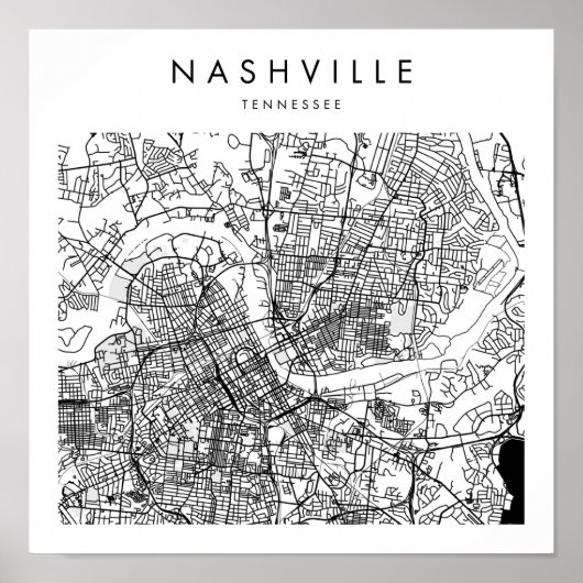 Nashville Tennessee Minimal Modern Street Map Poster (Voorkant)