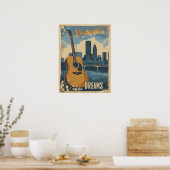 Nashville, Tennessee | Muziek Stad Vintage Poster (Keuken)