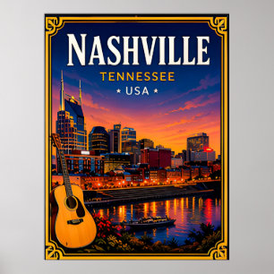 🎸 Nashville Tennessee Muziekstad Poster