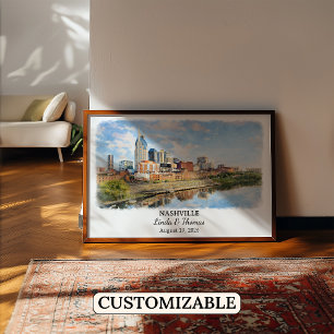 Nashville Tennessee Poster, Aquarel, Op Maat Poster